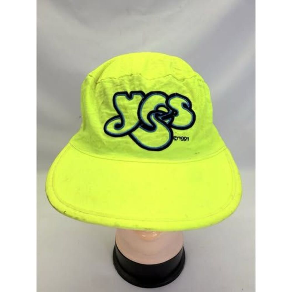 Yes Band Hat Cap Stretch Neon Green Rock Music One Size Adjustable Vintage 91